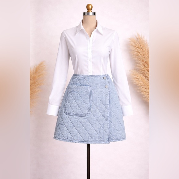 Blank NYC Dresses & Skirts - Blank NYC Quilted Denim Mini Skirt Medium Light Wash Wrap Style
